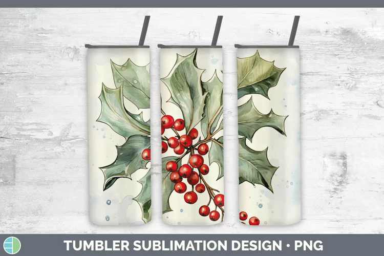 Watercolor Christmas Mistletoe Tumbler Sublimation 20 oz Ski