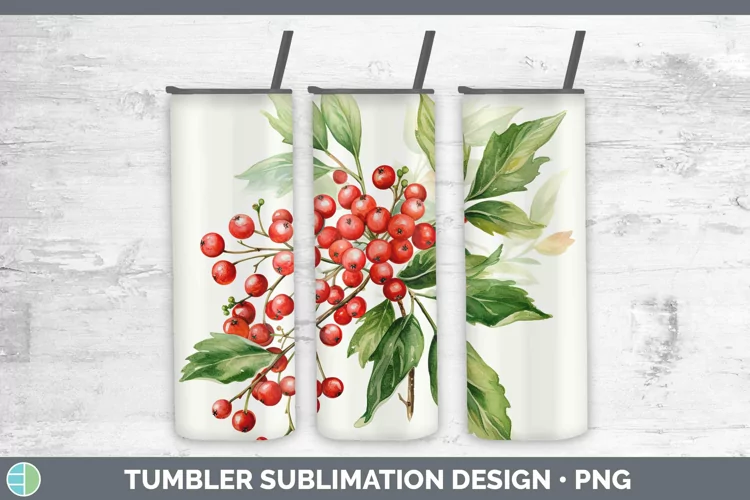 Watercolor Christmas Mistletoe Tumbler Sublimation 20 oz Ski