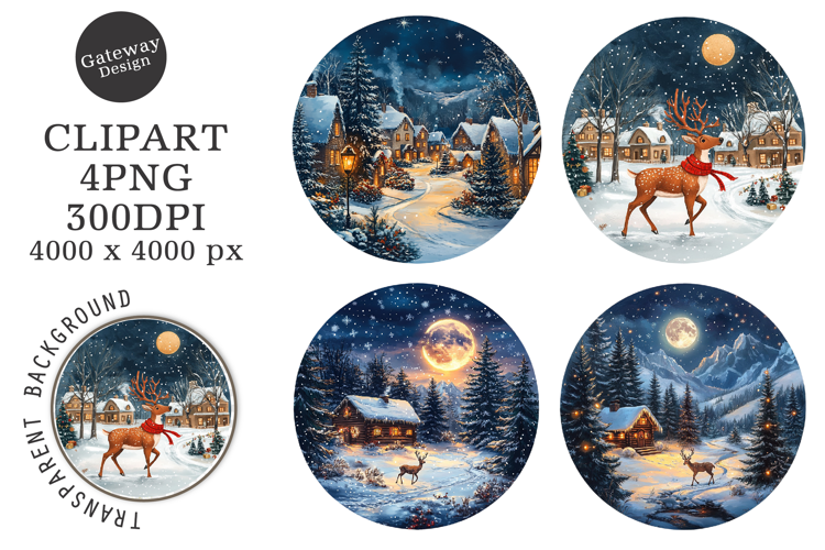 Watercolor Christmas Night Ornament Clipart