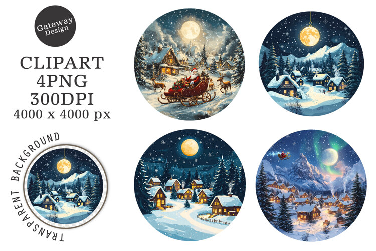Watercolor Christmas Night Ornament Clipart example image 1