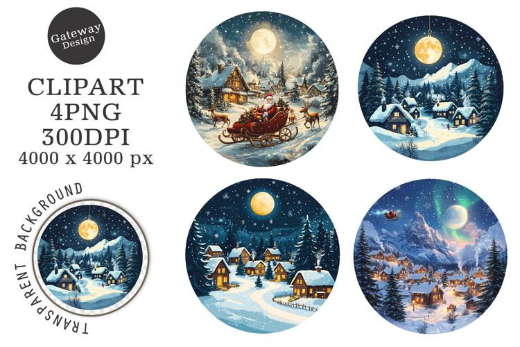 Watercolor Christmas Night Ornament Clipart