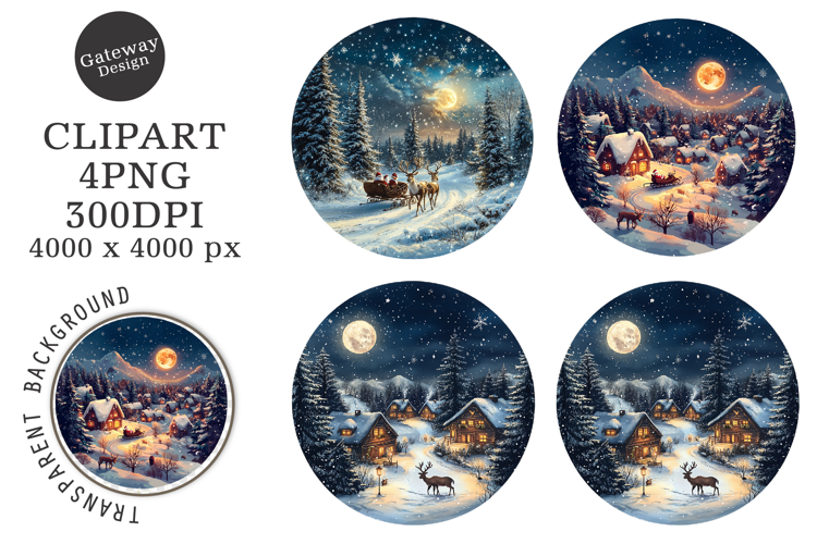 Watercolor Christmas Night Ornament Clipart