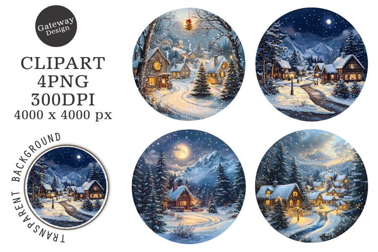 Watercolor Christmas Night Ornament Clipart