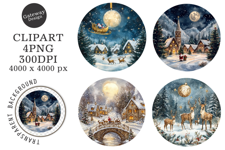 Watercolor Christmas Night Ornament Clipart