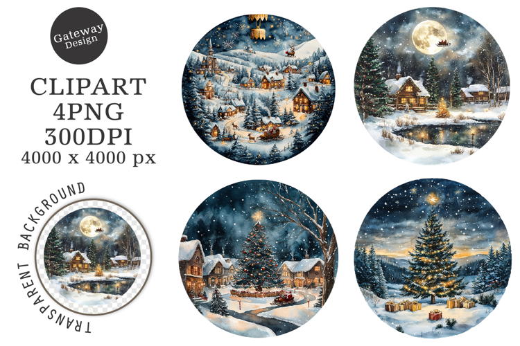 Watercolor Christmas Night Ornament Clipart