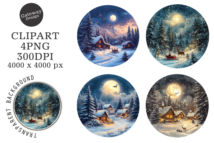 Watercolor Christmas Night Ornament Clipart