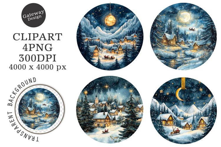 Watercolor Christmas Night Ornament Clipart