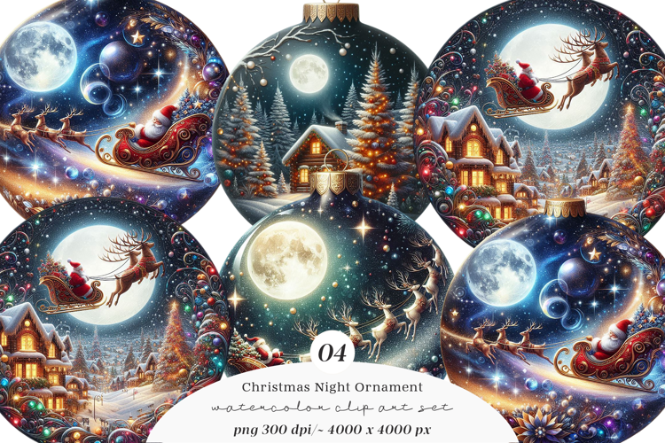 Watercolor Christmas Night Ornament Clipart