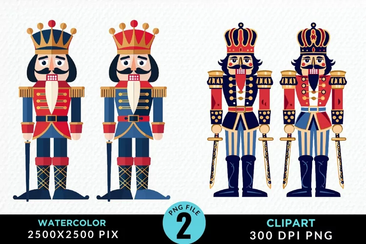 Watercolor Christmas Nutcracker Design Clipart