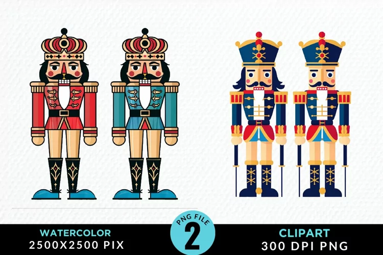 Watercolor Christmas Nutcracker Design Clipart
