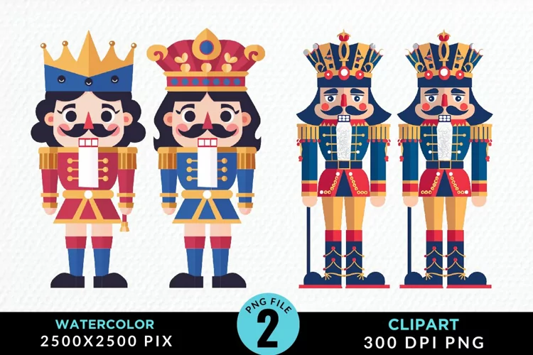 Watercolor Christmas Nutcracker Design Clipart