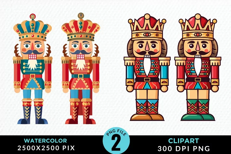 Watercolor Christmas Nutcracker Design Clipart