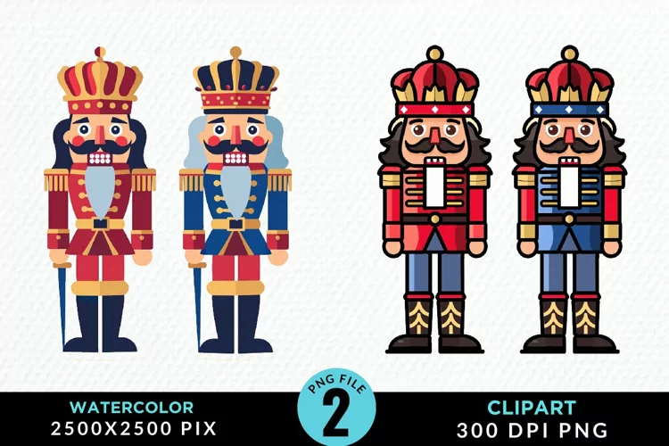 Watercolor Christmas Nutcracker Design Clipart