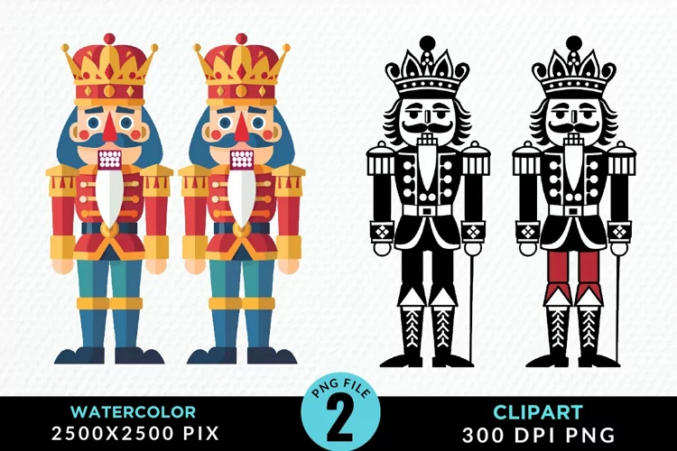 Watercolor Christmas Nutcracker Design Clipart
