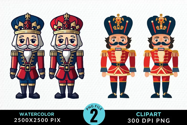 Watercolor Christmas Nutcracker Graphics Clipart
