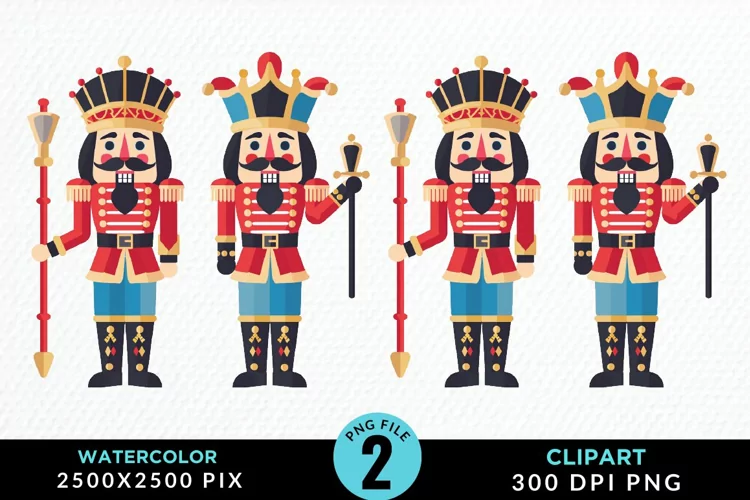 Watercolor Christmas Nutcracker Design Clipart
