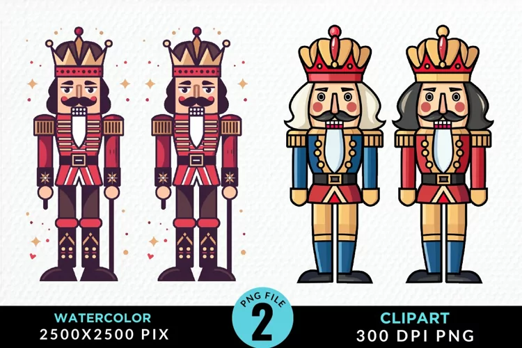 Watercolor Christmas Nutcracker Design Clipart