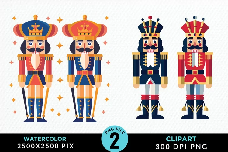 Watercolor Christmas Nutcracker Graphics Clipart