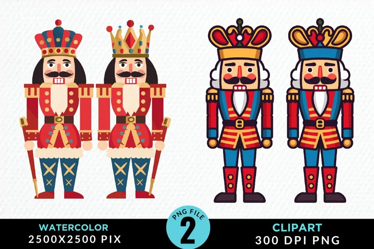 Watercolor Christmas Nutcracker Design Clipart