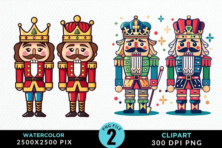Watercolor Christmas Nutcracker Design Clipart