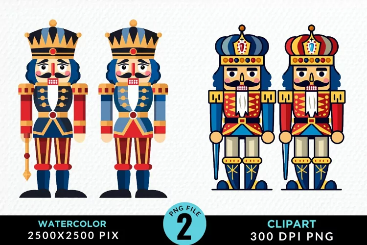 Watercolor Christmas Nutcracker Design Clipart