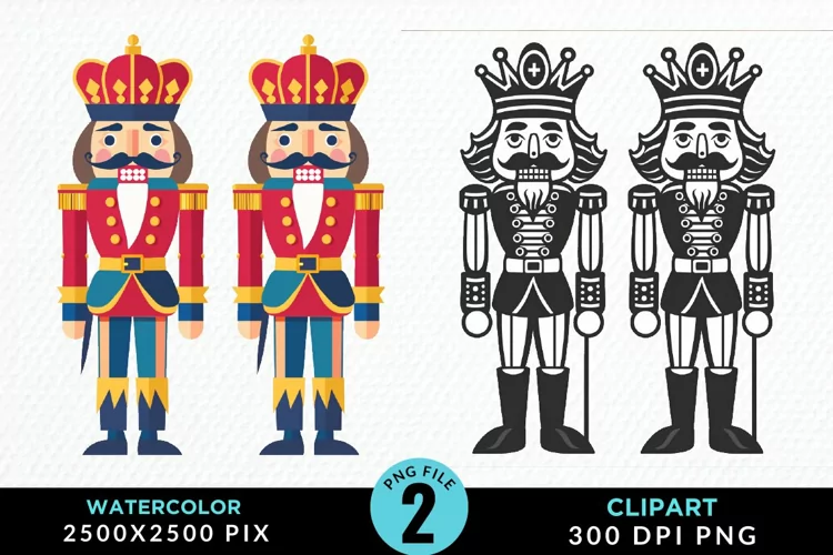 Watercolor Christmas Nutcracker Graphics Clipart