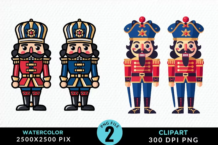 Watercolor Christmas Nutcracker Design Clipart