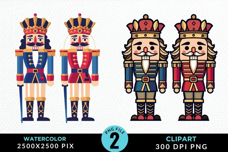 Watercolor Christmas Nutcracker Design Clipart