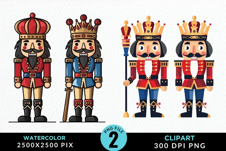 Watercolor Christmas Nutcracker Design Clipart