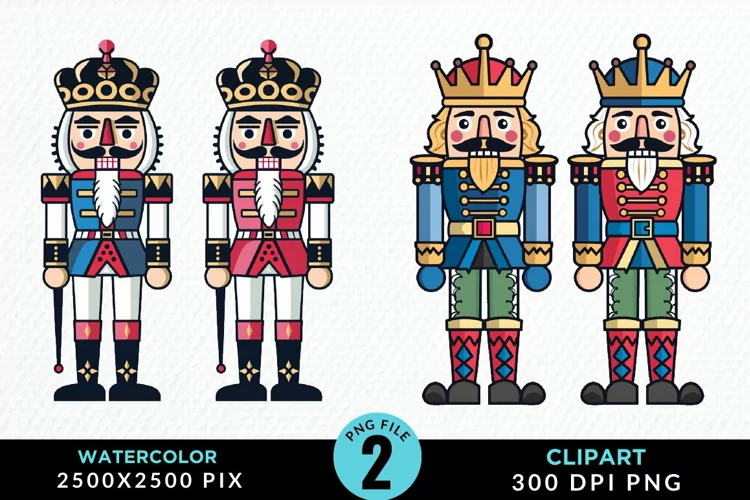 Watercolor Christmas Nutcracker Design Clipart