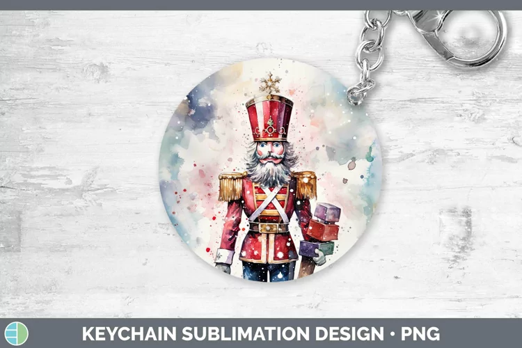 Watercolor Christmas Nutcracker Keychain Sublimation Keyring