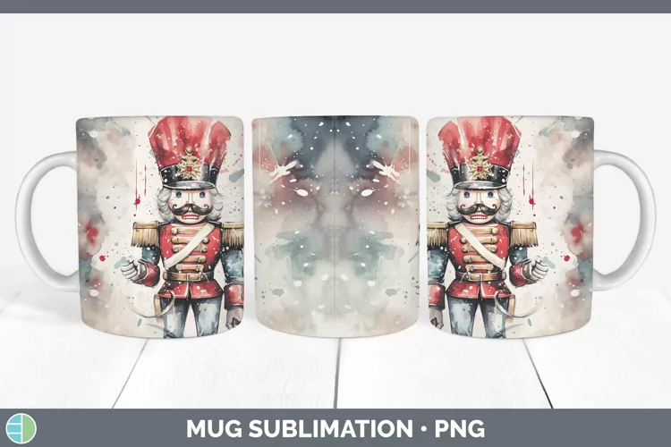Watercolor Christmas Nutcracker Mug Wrap Sublimation Coffee
