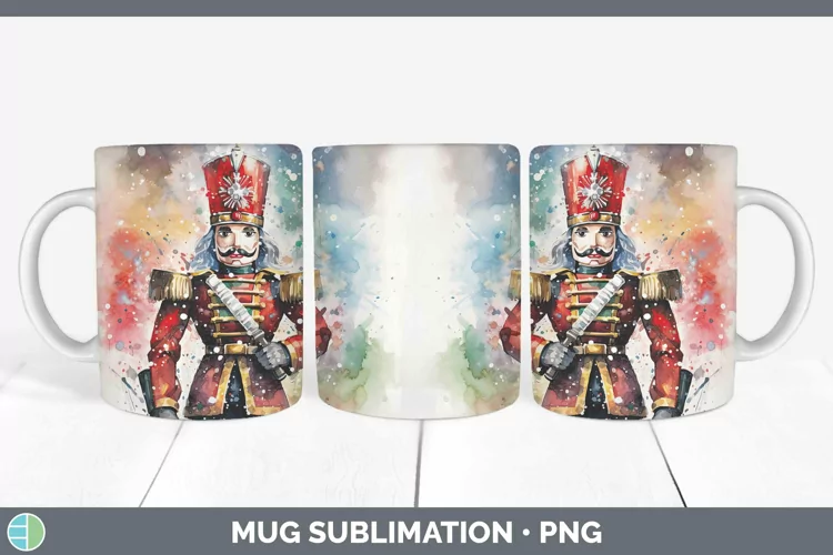 Watercolor Christmas Nutcracker Mug Wrap Sublimation Coffee