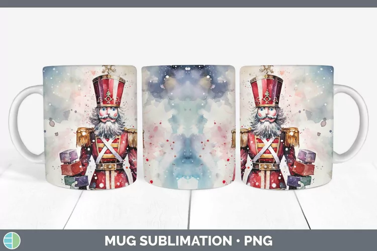 Watercolor Christmas Nutcracker Mug Wrap Sublimation Coffee