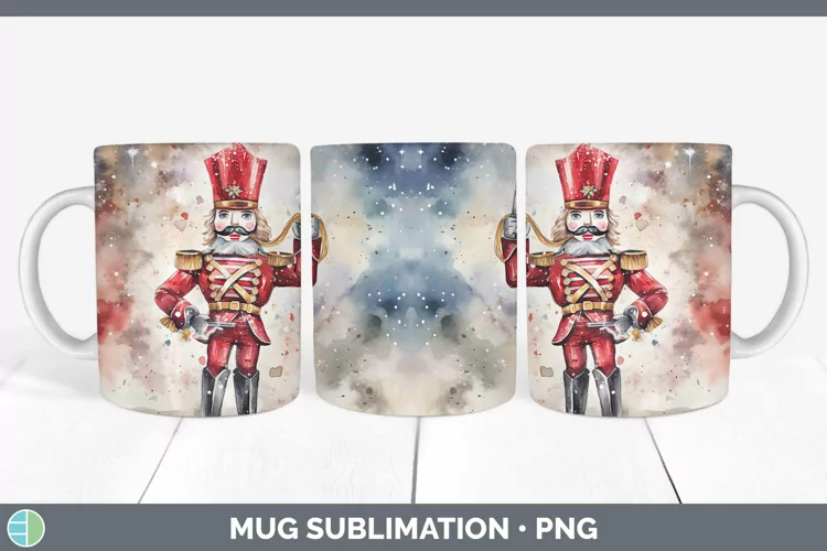 Watercolor Christmas Nutcracker Mug Wrap Sublimation Coffee