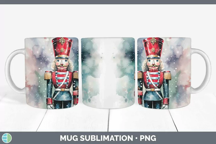 Watercolor Christmas Nutcracker Mug Wrap Sublimation Coffee