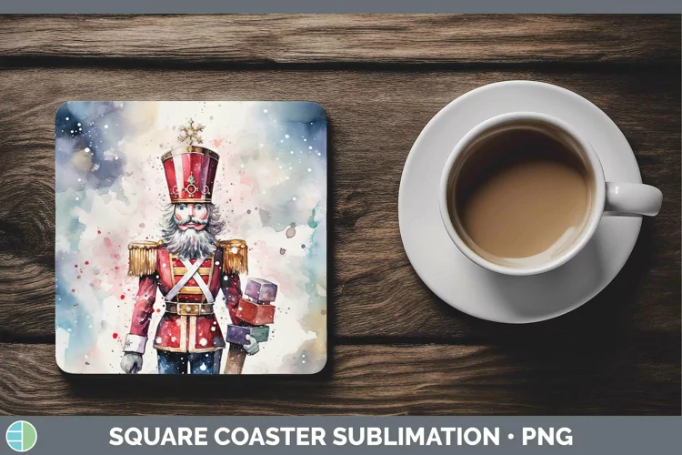 Watercolor Christmas Nutcracker Square Coaster Sublimation C