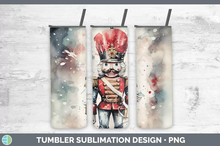Watercolor Christmas Nutcracker Tumbler Sublimation 20 oz Sk