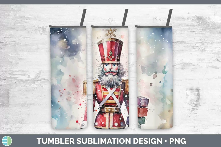 Watercolor Christmas Nutcracker Tumbler Sublimation 20 oz Sk