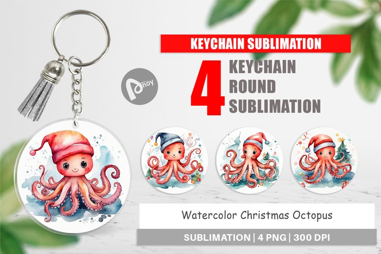 Keychain Watercolor Christmas Octopus