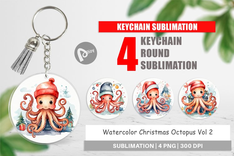 Keychain Watercolor Christmas Octopus