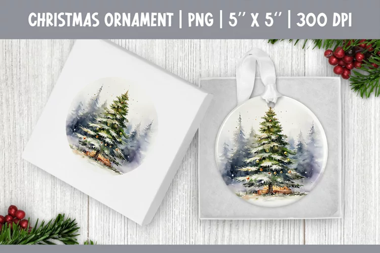 Watercolor Christmas Tree | Ornament Sublimation Design PNG