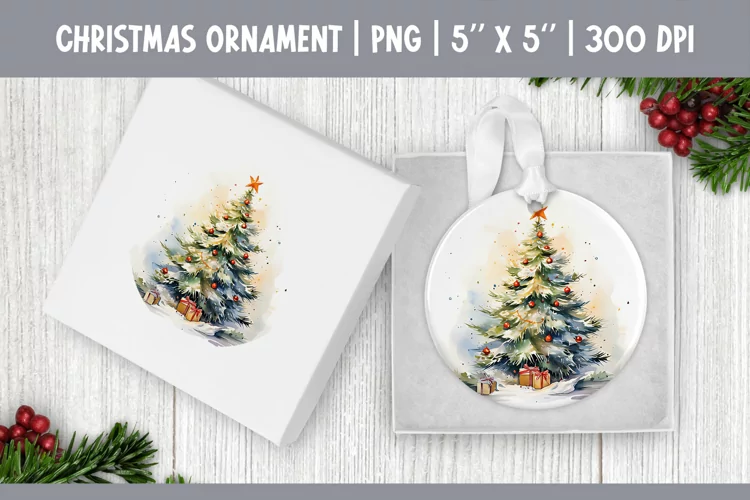 Watercolor Christmas Tree | Ornament Sublimation Design PNG