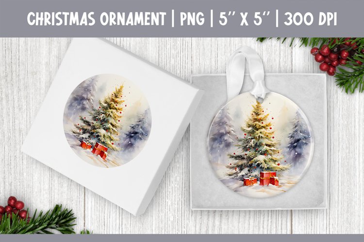 Watercolor Christmas Tree | Ornament Sublimation Design PNG example image 1