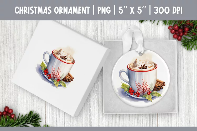 Watercolor Christmas Hot Cocoa Mug | Ornament Sublimation