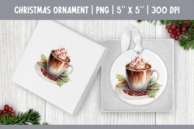 Watercolor Christmas Hot Cocoa Mug | Ornament Sublimation