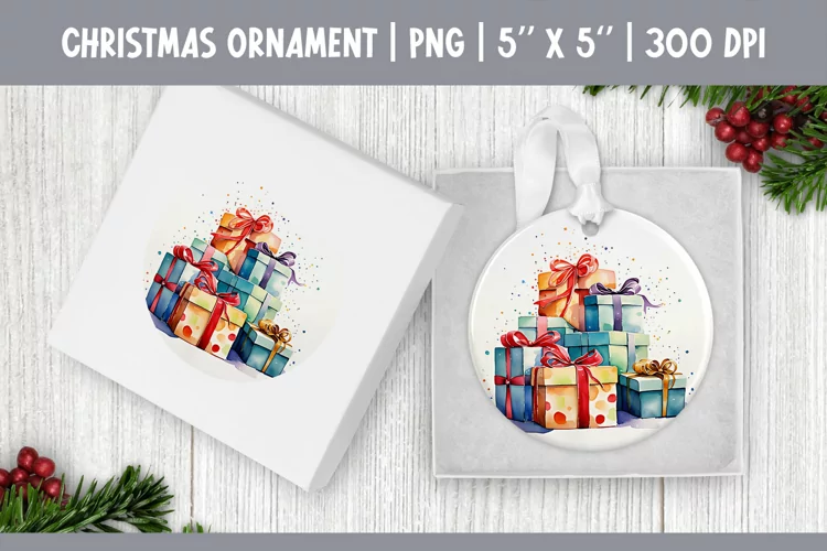 Watercolor Christmas Gift Box | Ornament Sublimation Design