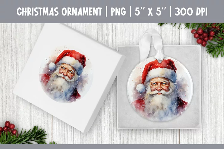 Watercolor Christmas Santa Claus | Ornament Sublimation PNG