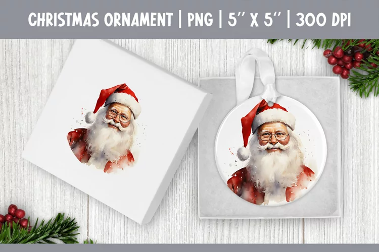 Watercolor Christmas Santa Claus | Ornament Sublimation PNG