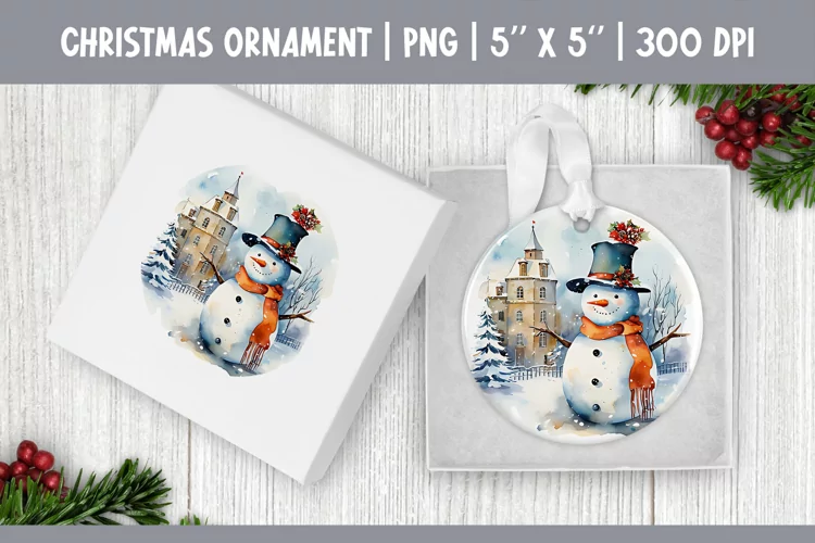 Watercolor Christmas Snowman| Ornament Sublimation Design